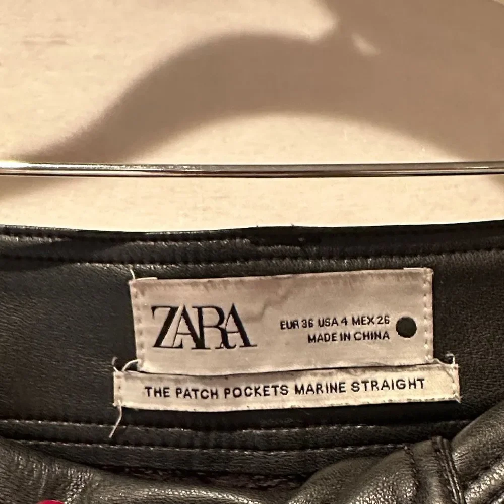 Zara Black faux leather Wide-Leg Pants with Front Pockets
